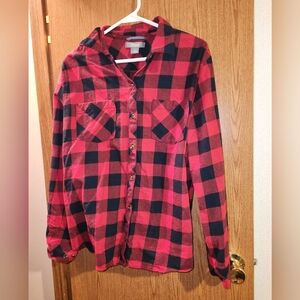 Natural Reflections Women's XL Buffalo Check Plaid Button Down Long Sleeve Top